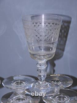 -6 ANCIENS VERRES CRISTAL XIXe gravés vagues BACCARAT SAINT LOUIS LA ROCHERE D