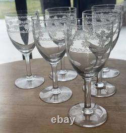 6 Beaux Verres À Eau En Cristal Gravé Degagé À L'acide 19th Baccarat St Louis