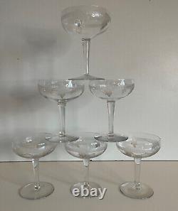 6 Coupes à champagne en Cristal gravé Année 50/60 Saint Louis