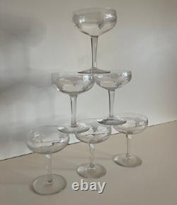 6 Coupes à champagne en Cristal gravé Année 50/60 Saint Louis