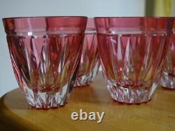 6 VERRES A APERITIF CRISTAL TAILLER DOUBLER COLORER ROUGE ht 6 cm STYLE ST LOUIS