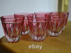 6 VERRES A APERITIF CRISTAL TAILLER DOUBLER COLORER ROUGE ht 6 cm STYLE ST LOUIS