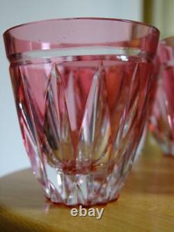 6 VERRES A APERITIF CRISTAL TAILLER DOUBLER COLORER ROUGE ht 6 cm STYLE ST LOUIS