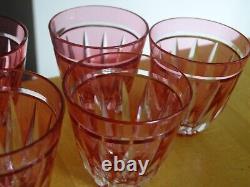 6 VERRES A APERITIF CRISTAL TAILLER DOUBLER COLORER ROUGE ht 6 cm STYLE ST LOUIS