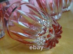 6 VERRES A APERITIF CRISTAL TAILLER DOUBLER COLORER ROUGE ht 6 cm STYLE ST LOUIS
