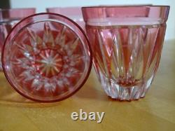 6 VERRES A APERITIF CRISTAL TAILLER DOUBLER COLORER ROUGE ht 6 cm STYLE ST LOUIS