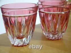 6 VERRES A APERITIF CRISTAL TAILLER DOUBLER COLORER ROUGE ht 6 cm STYLE ST LOUIS
