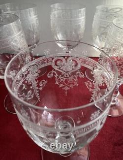 6 Verres A Eau En Cristal Gravé Baccarat Ou St Louis