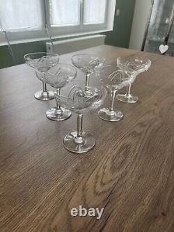 6 anciennes coupe à champagne en cristal de Saint Louis modèle Motta art déco