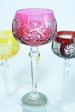 6 beaux verres à vin cristal double taillé couleur Bohème St Louis étoiles Glass