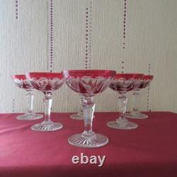 6 coupe a champagne de couleur rouge en cristal de saint louis modèle beaufort