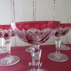 6 coupe a champagne de couleur rouge en cristal de saint louis modèle beaufort