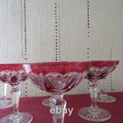 6 coupe a champagne de couleur rouge en cristal de saint louis modèle beaufort