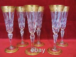 6 flûtes à champagne en cristal taillé de Saint Louis modèle Stella or TBE