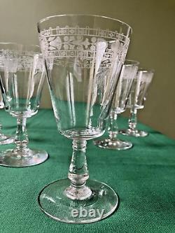 6 verres à eau cristal Baccarat Saint-Louis/Frise Fleurs Art Nouveau/H 15,5 cm