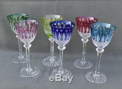 6 verres à eau de couleur en cristal taillé Saint-Louis modèle Tommy estampillé