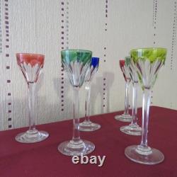 6 verres à liqueur de couleur en cristal de saint louis modèle bristol H 13,9 cm