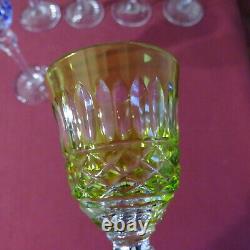 6 verres a liqueur de couleur en cristal doublé saint louis ou lorraine H 14,1 c