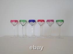 6 verres cristal à vin blanc Rhin overlay couleur Saint ST Louis Joseph Bristol