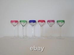 6 verres cristal à vin blanc Rhin overlay couleur Saint ST Louis Joseph Bristol