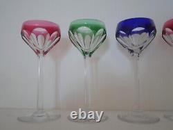 6 verres cristal à vin blanc Rhin overlay couleur Saint ST Louis Joseph Bristol