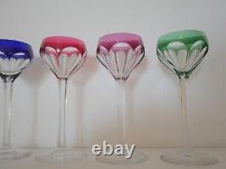 6 verres cristal à vin blanc Rhin overlay couleur Saint ST Louis Joseph Bristol