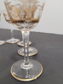 6 verres cristal liqueur taillé gravé dorure or Baccarat ou Saint Louis H 8.8 cm