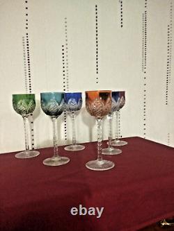 6 verres roemer de 6 couleurs en cristal de saint louis modèle Tivoli H 19,8 cm