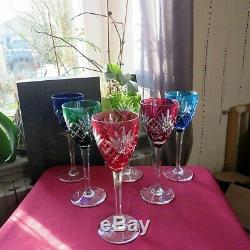 6 verres roemer de couleur en cristal de saint louis modèle chantilly en boite