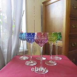 6 verres roemer en couleur en cristal saint louis modèle traminer signé
