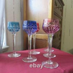 6 verres roemer en couleur en cristal saint louis modèle traminer signé