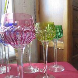 6 verres roemer en couleur en cristal saint louis modèle traminer signé