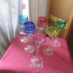 6 verres roemer en couleur en cristal saint louis modèle traminer signé