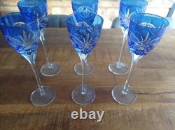 6verres a porto de couleur bleu en cristal de saint louis ou baccarat ou autre