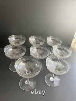 8 Coupe A Champagne En Cristal Gravé Saint Louis Modèle Pasteur Baccarat