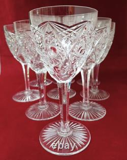 9 VERRES à VIN en CRISTAL TAILLE, Haut 16 cm BACCARAT, SAINT LOUIS