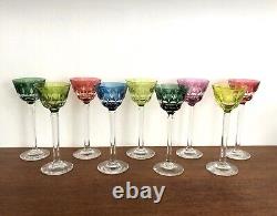 9 verres à liqueurs en cristal doublé de couleurs Roemer no Baccarat Saint Louis