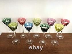 9 verres à liqueurs en cristal doublé de couleurs Roemer no Baccarat Saint Louis