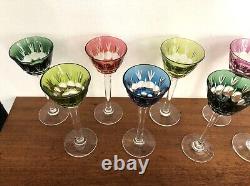 9 verres à liqueurs en cristal doublé de couleurs Roemer no Baccarat Saint Louis