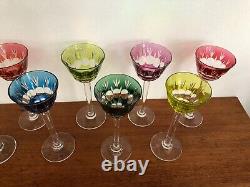 9 verres à liqueurs en cristal doublé de couleurs Roemer no Baccarat Saint Louis