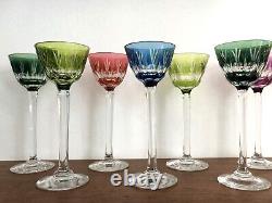 9 verres à liqueurs en cristal doublé de couleurs Roemer no Baccarat Saint Louis