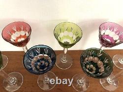 9 verres à liqueurs en cristal doublé de couleurs Roemer no Baccarat Saint Louis