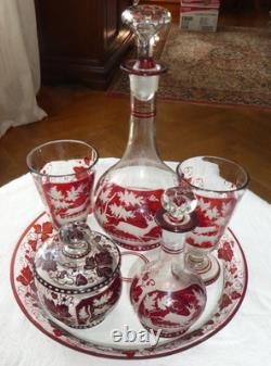 ANCIEN SERVICE de NUIT 6 PIÈCES en CRISTAL ROUGE SAINT LOUIS BACCARAT BOHEME 19è