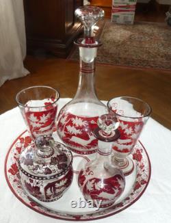 ANCIEN SERVICE de NUIT 6 PIÈCES en CRISTAL ROUGE SAINT LOUIS BACCARAT BOHEME 19è