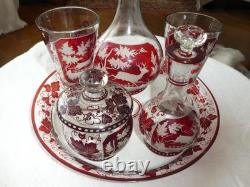 ANCIEN SERVICE de NUIT 6 PIÈCES en CRISTAL ROUGE SAINT LOUIS BACCARAT BOHEME 19è