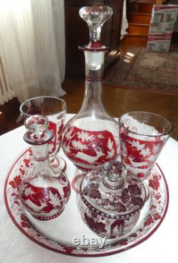 ANCIEN SERVICE de NUIT 6 PIÈCES en CRISTAL ROUGE SAINT LOUIS BACCARAT BOHEME 19è