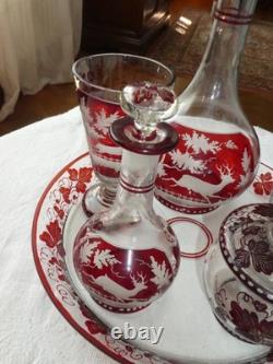 ANCIEN SERVICE de NUIT 6 PIÈCES en CRISTAL ROUGE SAINT LOUIS BACCARAT BOHEME 19è