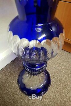 Ancien Vase Cristal Baccarat St Louis 60 CM Bleu Cobalt Cristal De Boheme Signe