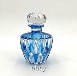 Ancien flacon à parfum ART DECO en cristal signé SAINT LOUIS doublé BLEU 13 cm