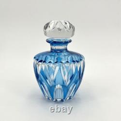 Ancien flacon à parfum ART DECO en cristal signé SAINT LOUIS doublé BLEU 13 cm